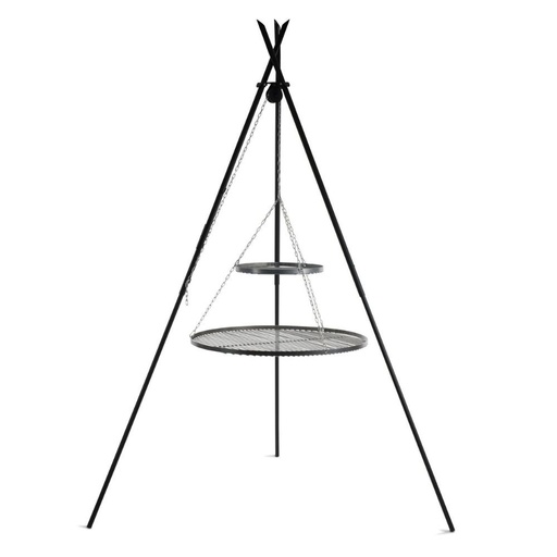 [BONI-C111447] Viseči žar „TIPI“ 210 cm + dvojna rešetka 80 cm in 40 cm iz naravnega jekla