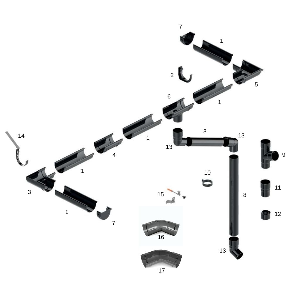 Komplet žleb 6m rjav Sistem 125-4